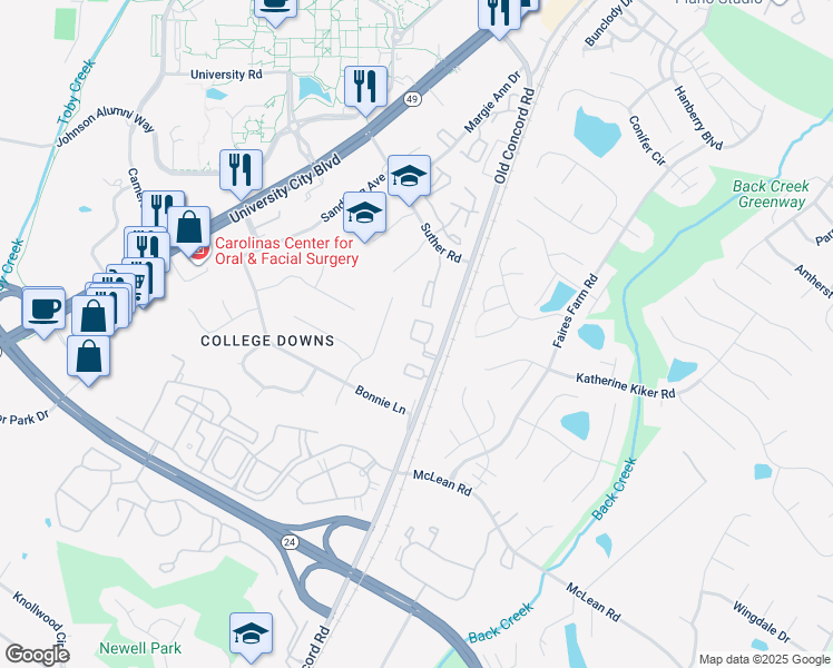 map of restaurants, bars, coffee shops, grocery stores, and more near 9453 Lexington Circle in Charlotte