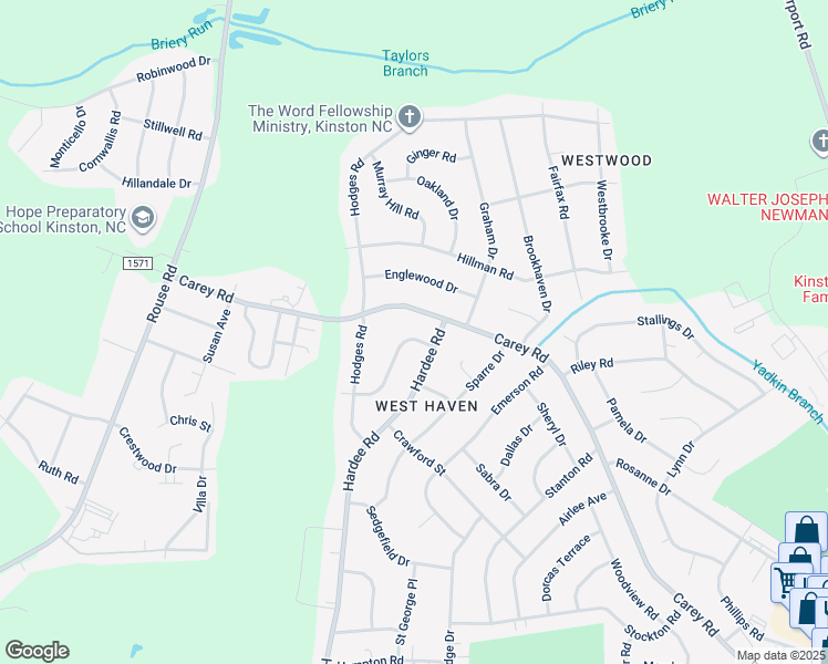 map of restaurants, bars, coffee shops, grocery stores, and more near 3005 Johnson Street in Kinston