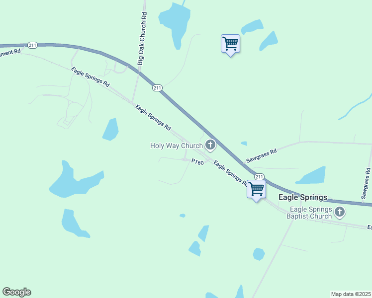 map of restaurants, bars, coffee shops, grocery stores, and more near 126 Mary B Lane in Eagle Springs