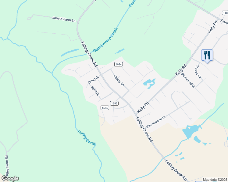 map of restaurants, bars, coffee shops, grocery stores, and more near 2800 Falling Creek Road in Kinston