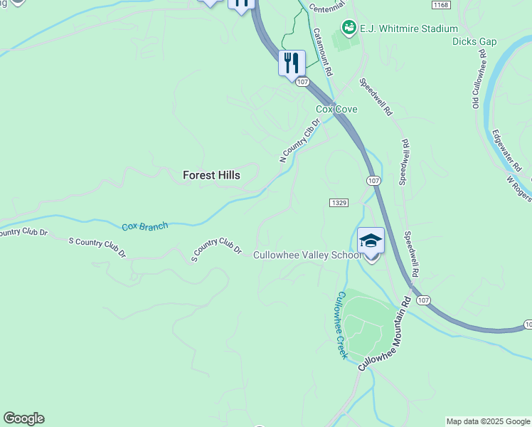 map of restaurants, bars, coffee shops, grocery stores, and more near 454 S Country Club Dr in Cullowhee