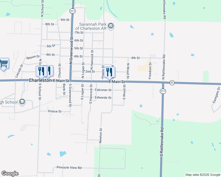 map of restaurants, bars, coffee shops, grocery stores, and more near 9 South Vine Street in Charleston