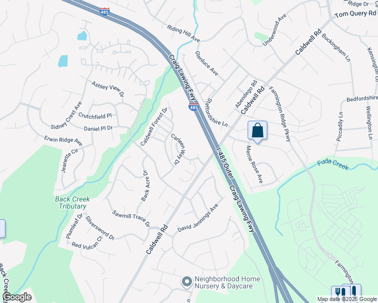 map of restaurants, bars, coffee shops, grocery stores, and more near 13648 Carleen Way Drive in Charlotte