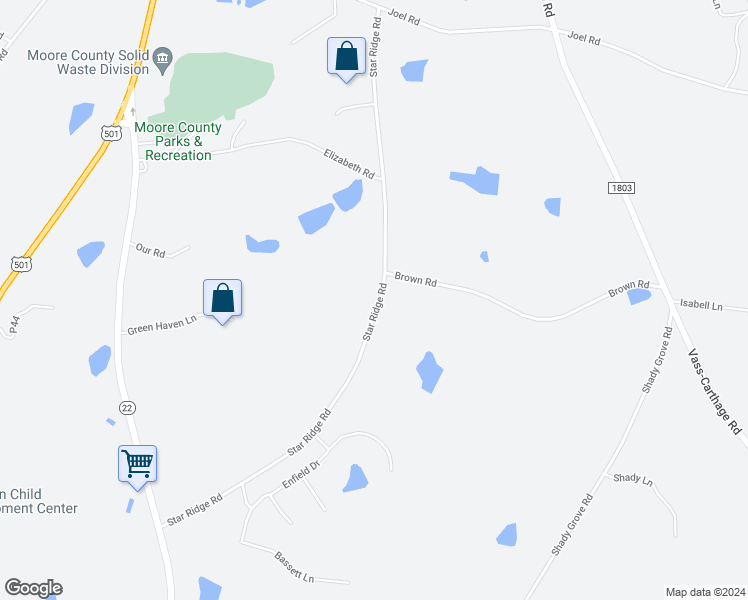 map of restaurants, bars, coffee shops, grocery stores, and more near 480 Star Ridge Road in Carthage