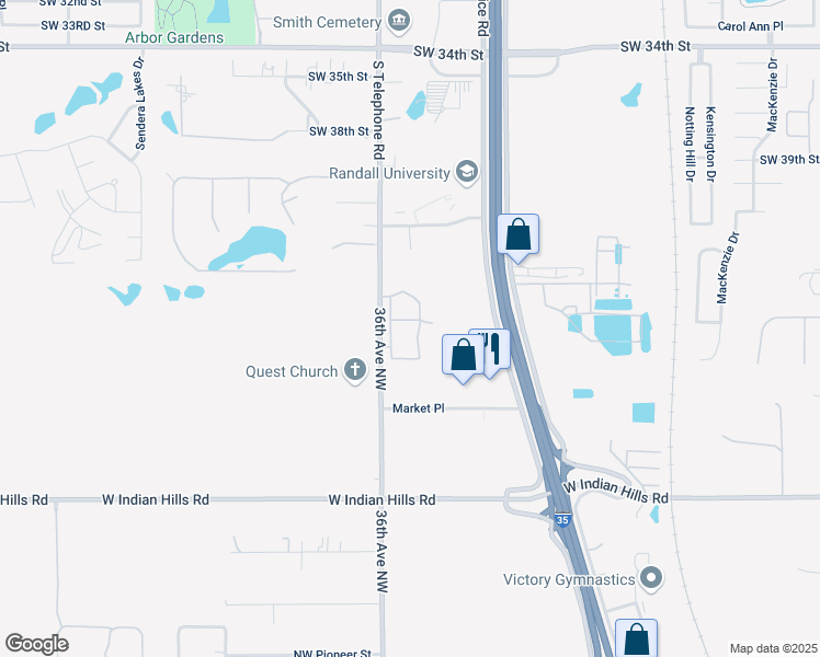 map of restaurants, bars, coffee shops, grocery stores, and more near 6475 36th Avenue Northwest in Norman