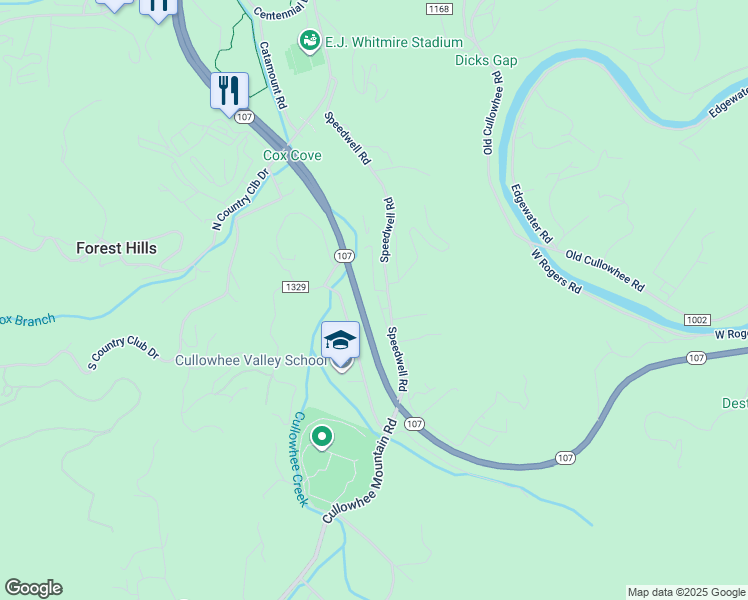 map of restaurants, bars, coffee shops, grocery stores, and more near 23N North Future Street in Cullowhee