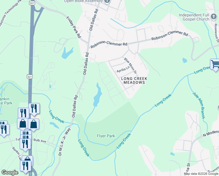 map of restaurants, bars, coffee shops, grocery stores, and more near 2601 Meadow Crossing Drive in Dallas