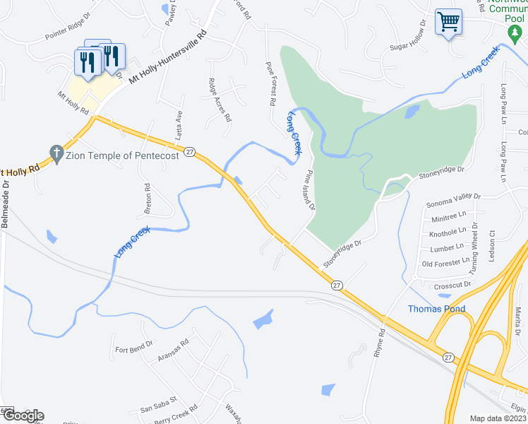 map of restaurants, bars, coffee shops, grocery stores, and more near 10309 Layton Ridge Lane in Charlotte