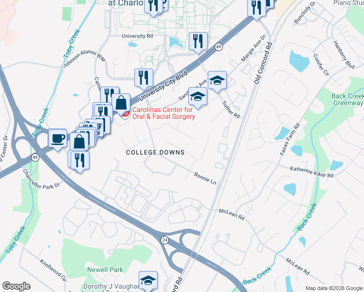 map of restaurants, bars, coffee shops, grocery stores, and more near in Charlotte