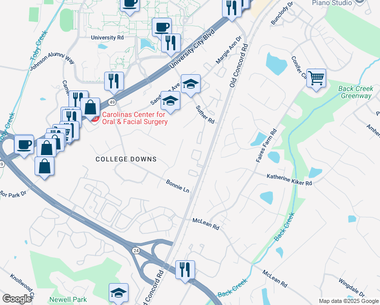 map of restaurants, bars, coffee shops, grocery stores, and more near 9448 Lexington Circle in Charlotte