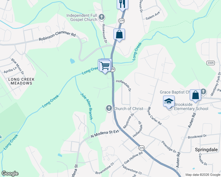 map of restaurants, bars, coffee shops, grocery stores, and more near 2130 North New Hope Road in Gastonia