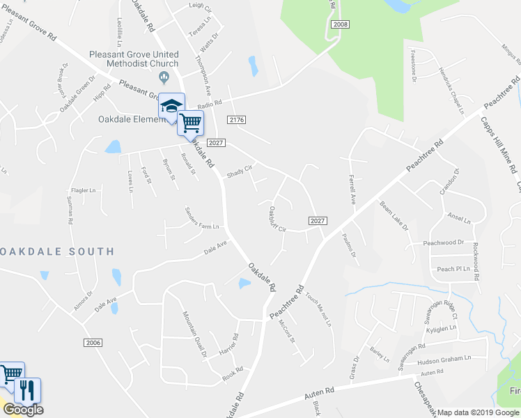 map of restaurants, bars, coffee shops, grocery stores, and more near 5619 Cherrybluff Court in Charlotte