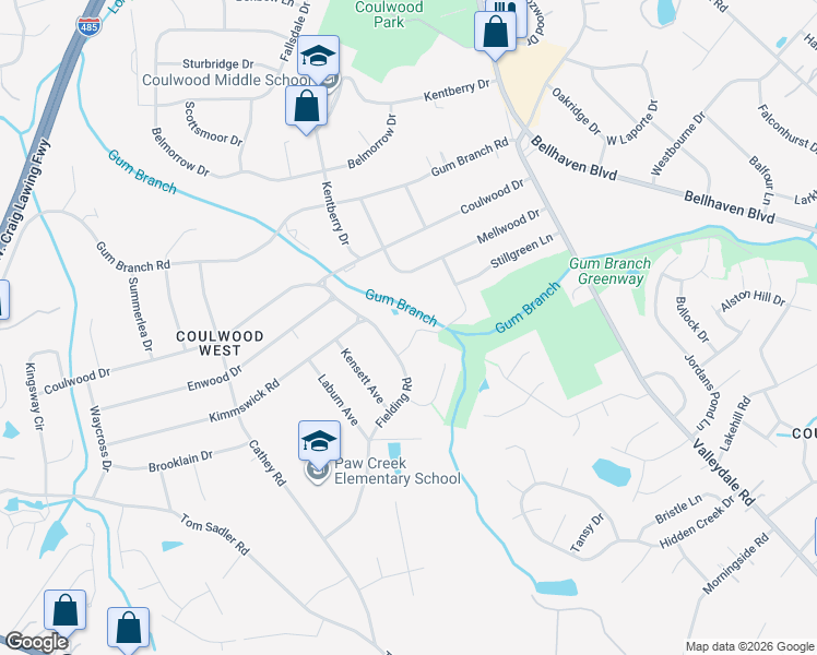 map of restaurants, bars, coffee shops, grocery stores, and more near 208 Birchwood Drive in Charlotte