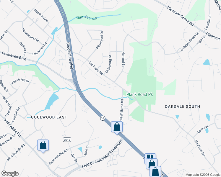 map of restaurants, bars, coffee shops, grocery stores, and more near 7139 Old Plank Road in Charlotte