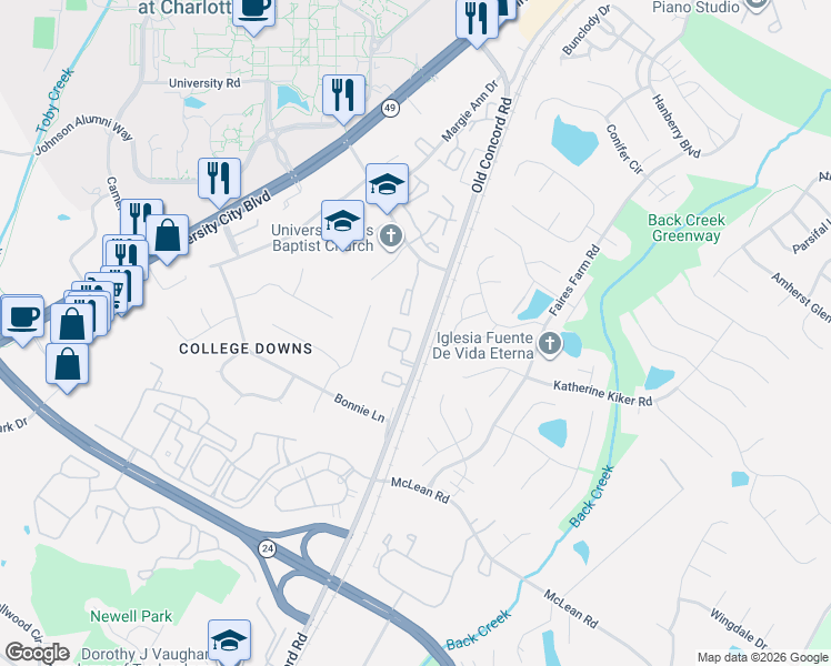 map of restaurants, bars, coffee shops, grocery stores, and more near in Charlotte