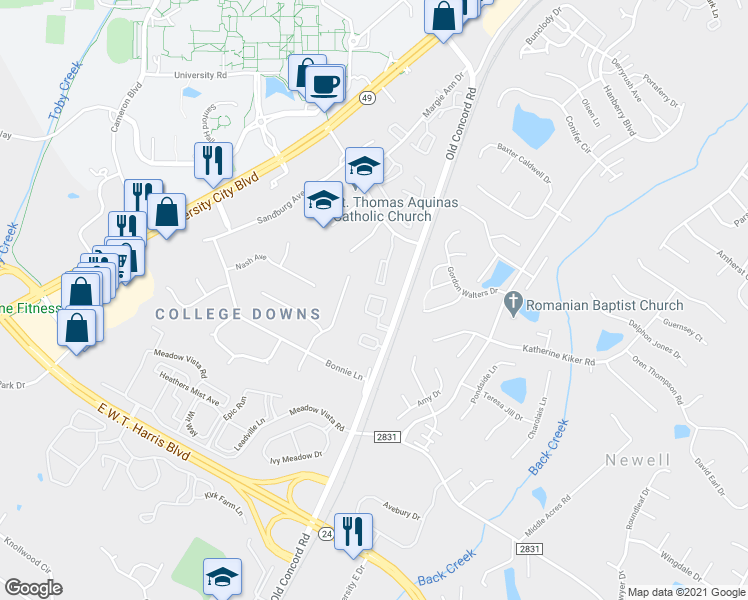 map of restaurants, bars, coffee shops, grocery stores, and more near 9445 Lexington Circle in Charlotte