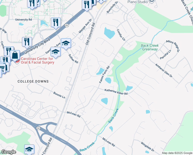 map of restaurants, bars, coffee shops, grocery stores, and more near 1720 Gordon Walters Drive in Charlotte