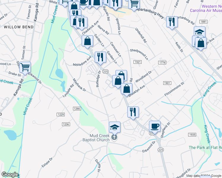 map of restaurants, bars, coffee shops, grocery stores, and more near 45 Jolly Lane in Hendersonville