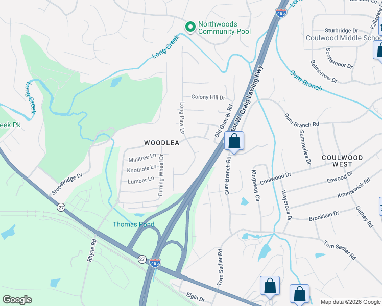 map of restaurants, bars, coffee shops, grocery stores, and more near 1623 Long Paw Lane in Charlotte