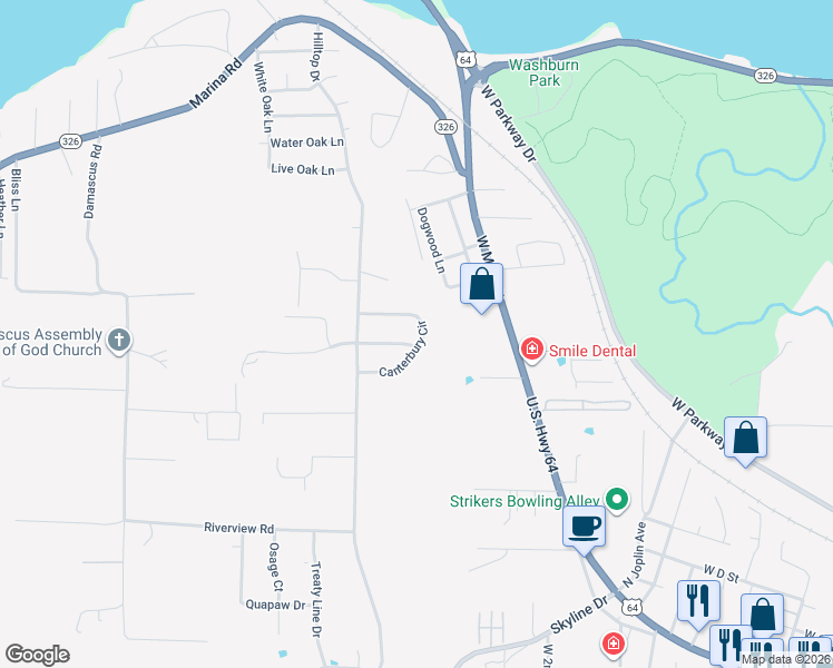 map of restaurants, bars, coffee shops, grocery stores, and more near 203 Canterbury Cir in Russellville