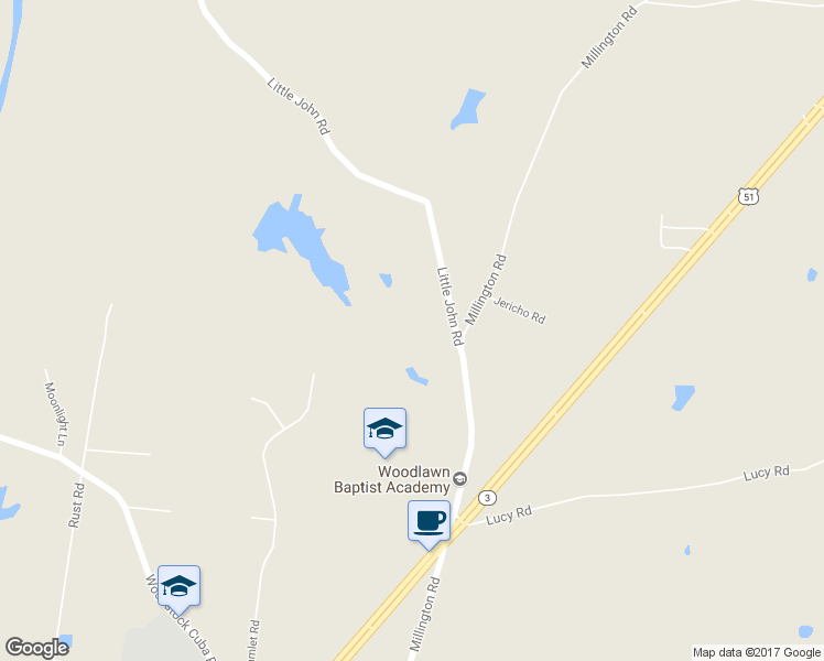 map of restaurants, bars, coffee shops, grocery stores, and more near 2989 Little John Road in Millington