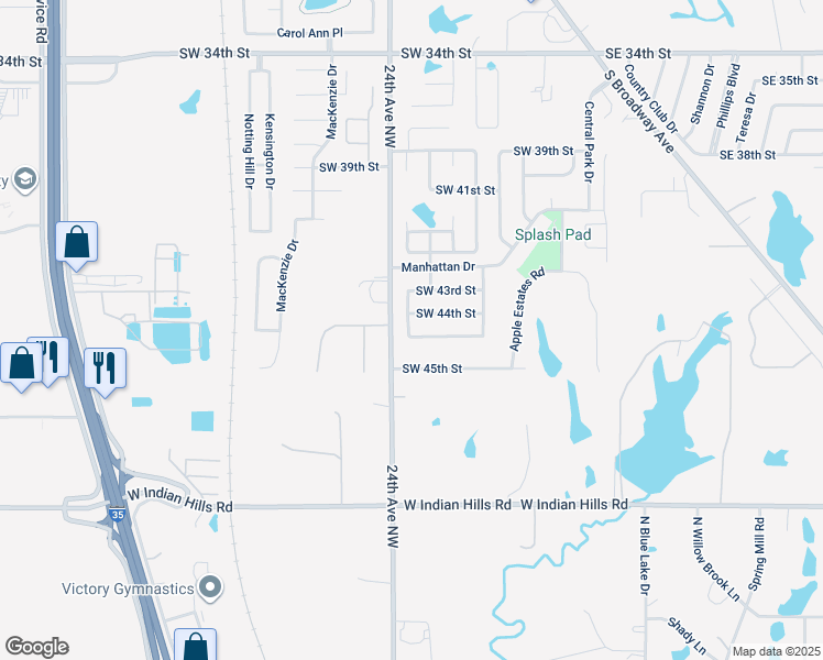 map of restaurants, bars, coffee shops, grocery stores, and more near 709 Apple Tree Lane in Moore