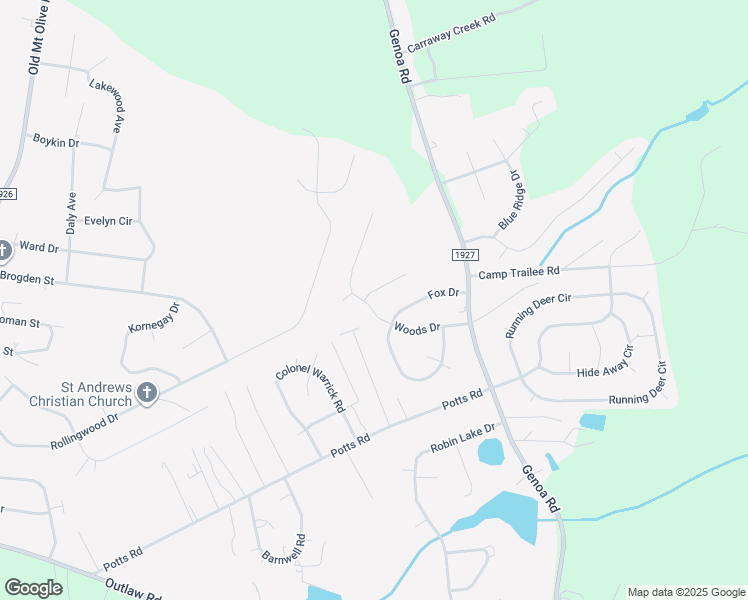 map of restaurants, bars, coffee shops, grocery stores, and more near 100 Trailwood Drive in Brogden