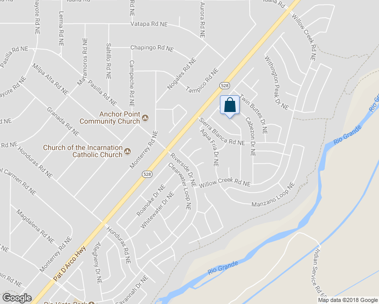 map of restaurants, bars, coffee shops, grocery stores, and more near 2155 Blue River Court Northeast in Rio Rancho