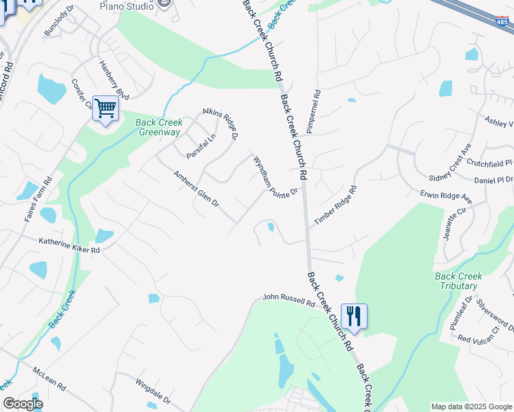 map of restaurants, bars, coffee shops, grocery stores, and more near 2714 Billings Park Drive in Charlotte
