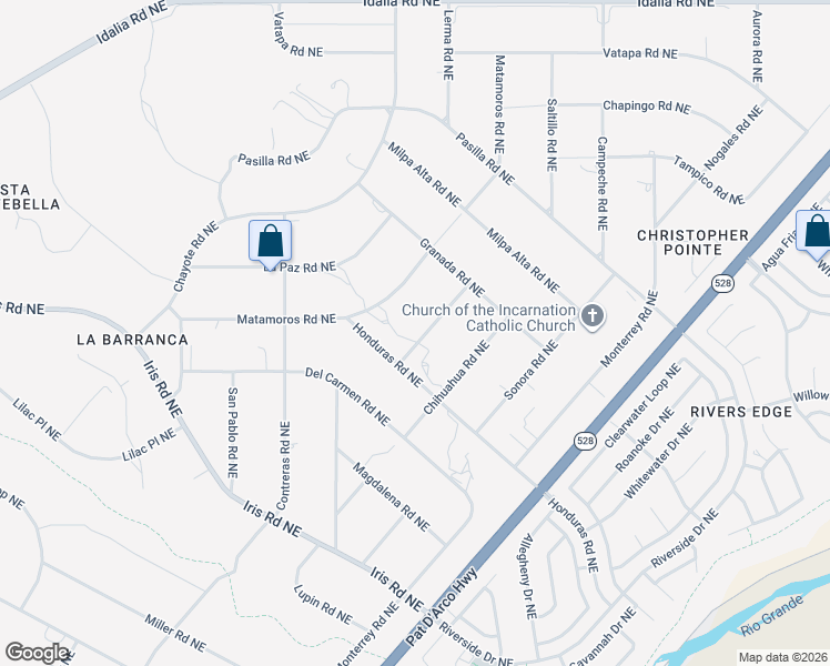 map of restaurants, bars, coffee shops, grocery stores, and more near 2167 Acapulco Road Northeast in Rio Rancho