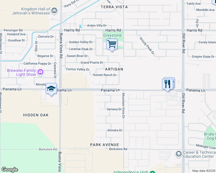map of restaurants, bars, coffee shops, grocery stores, and more near 10609 Pleasant Valley Drive in Bakersfield