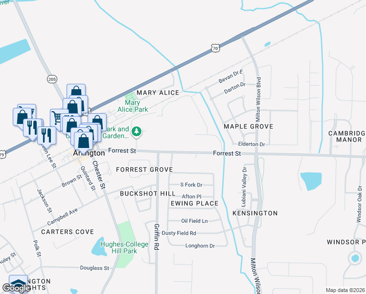 map of restaurants, bars, coffee shops, grocery stores, and more near 12274 Forrest Street in Arlington