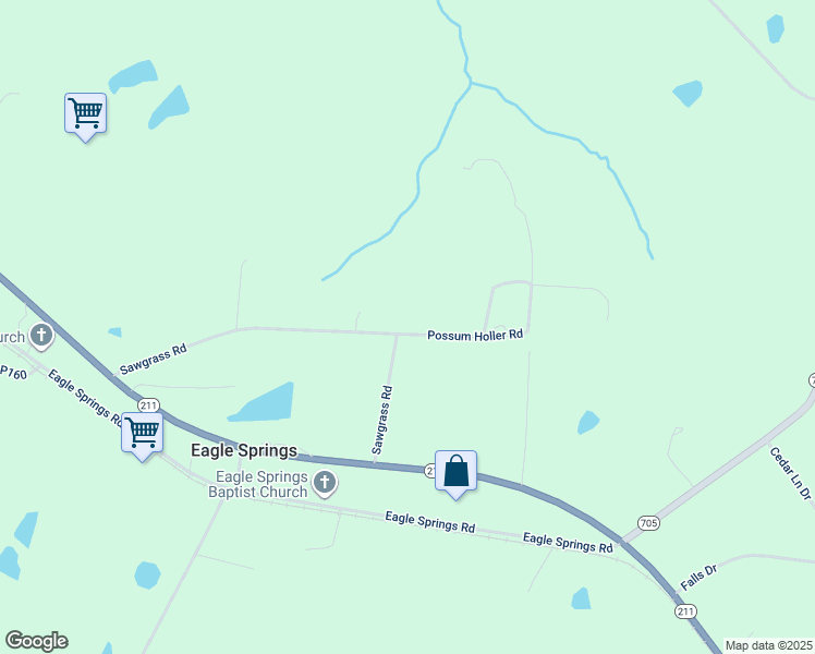 map of restaurants, bars, coffee shops, grocery stores, and more near 459 Possum Holler Road in Eagle Springs