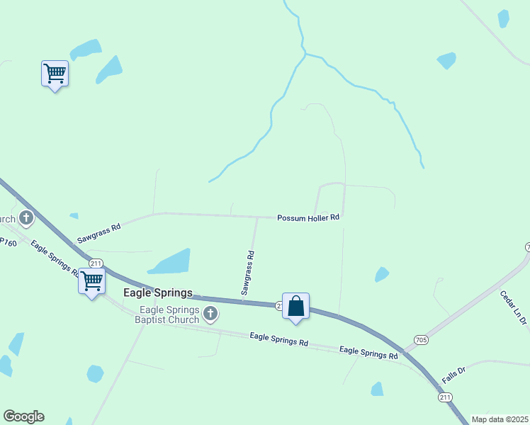 map of restaurants, bars, coffee shops, grocery stores, and more near 459 Possum Holler Road in Eagle Springs