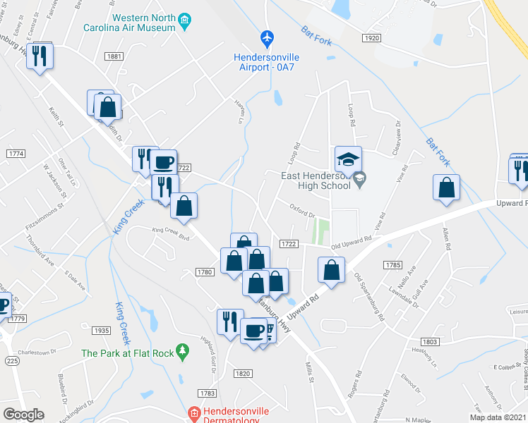 map of restaurants, bars, coffee shops, grocery stores, and more near 1906 Old Spartanburg Road in Hendersonville