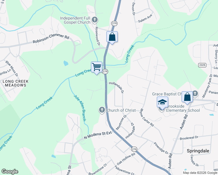 map of restaurants, bars, coffee shops, grocery stores, and more near 2130 North New Hope Road in Gastonia