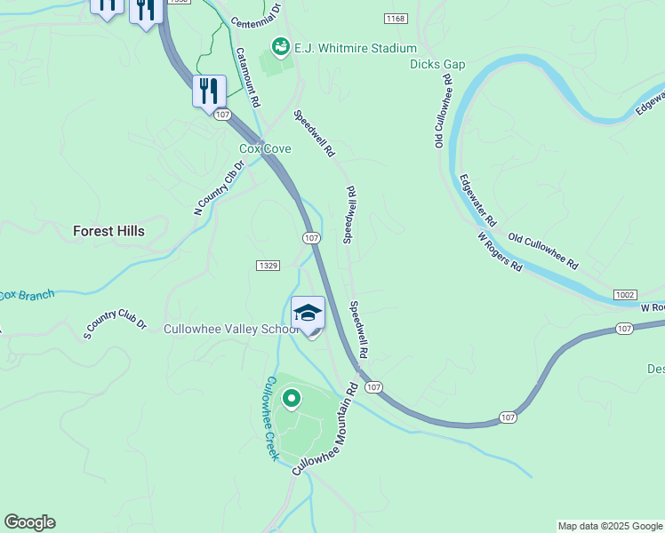 map of restaurants, bars, coffee shops, grocery stores, and more near 23N North Future Street in Cullowhee