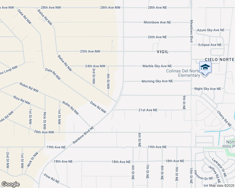 map of restaurants, bars, coffee shops, grocery stores, and more near 2301 Rainbow Boulevard Northeast in Rio Rancho
