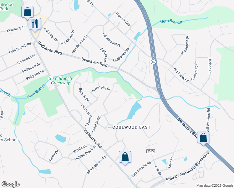 map of restaurants, bars, coffee shops, grocery stores, and more near 1005 Alston Hill Drive in Charlotte
