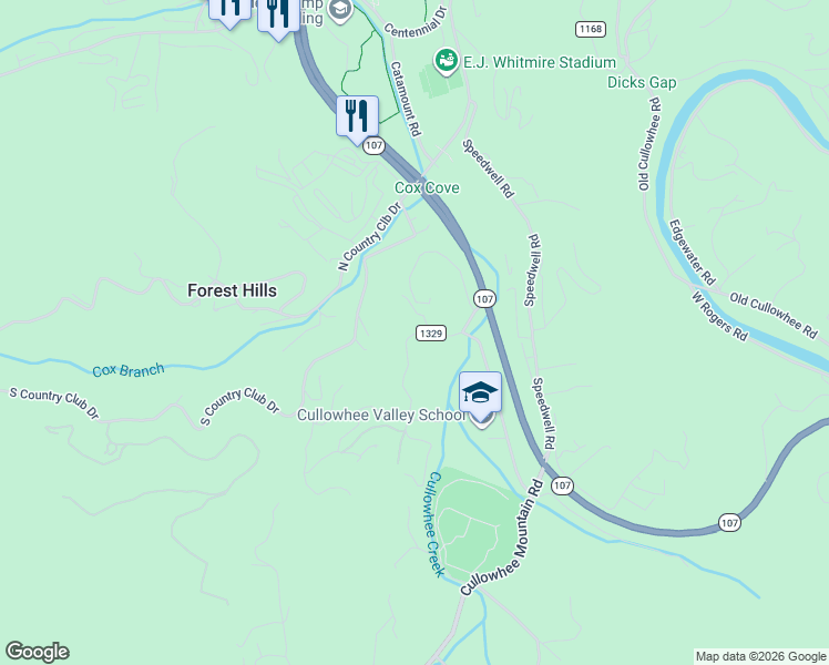 map of restaurants, bars, coffee shops, grocery stores, and more near Lyle Wilson Drive in Cullowhee