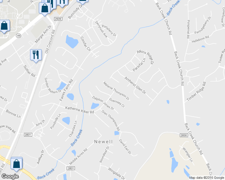 map of restaurants, bars, coffee shops, grocery stores, and more near 2411 Katherine Kiker Road in Charlotte
