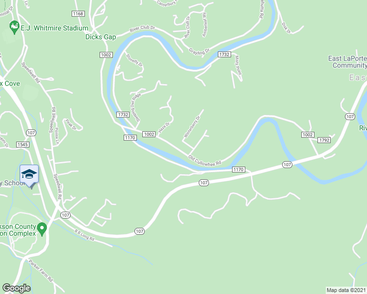 map of restaurants, bars, coffee shops, grocery stores, and more near 39 Winterberry Drive in Cullowhee