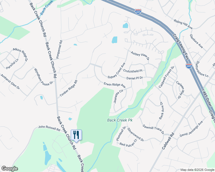 map of restaurants, bars, coffee shops, grocery stores, and more near 11619 Erwin Ridge Avenue in Charlotte