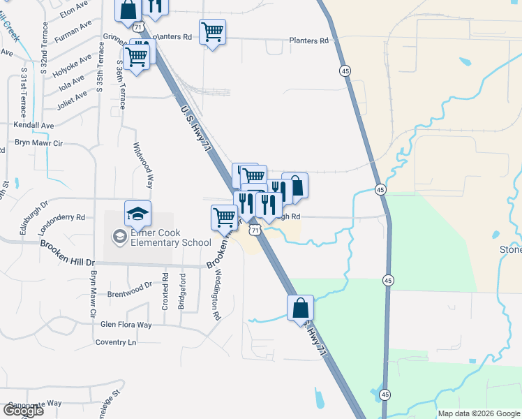 map of restaurants, bars, coffee shops, grocery stores, and more near 9117 U.S. 71 in Fort Smith