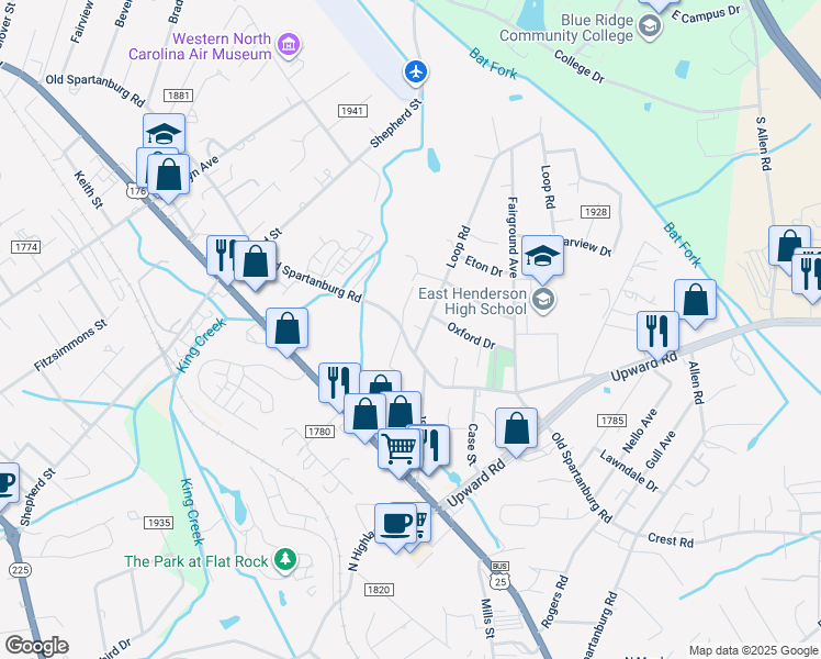 map of restaurants, bars, coffee shops, grocery stores, and more near 1906 Old Spartanburg Road in Hendersonville