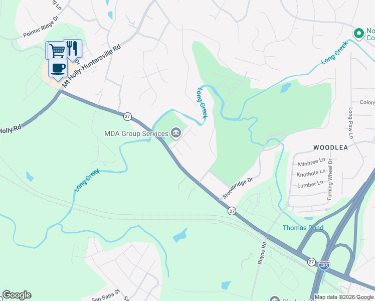 map of restaurants, bars, coffee shops, grocery stores, and more near 10304 Layton Ridge Lane in Charlotte