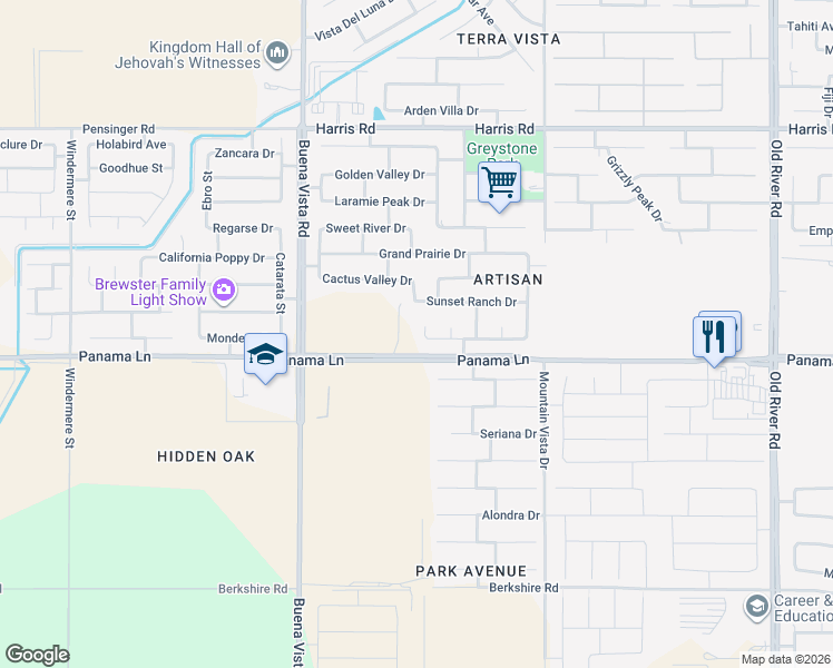 map of restaurants, bars, coffee shops, grocery stores, and more near 6313 Lost Peak Court in Bakersfield