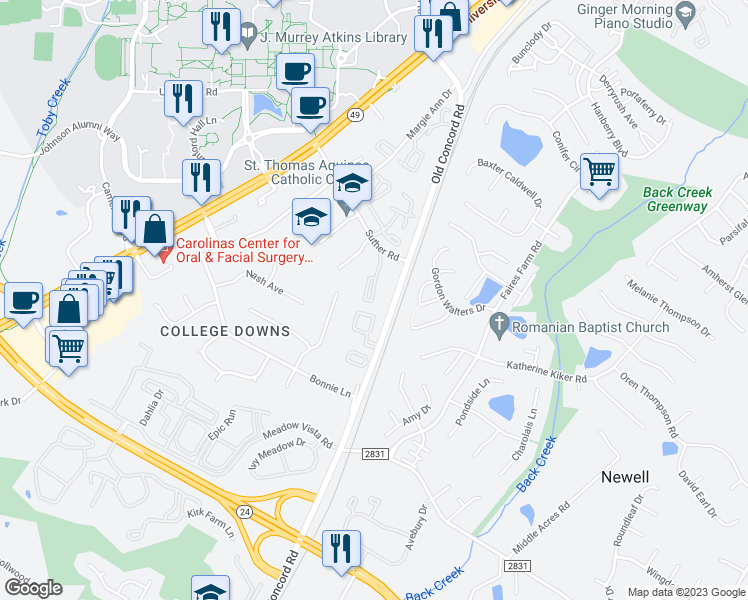 map of restaurants, bars, coffee shops, grocery stores, and more near in Charlotte