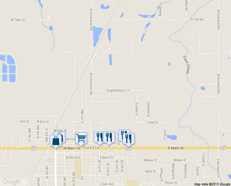 map of restaurants, bars, coffee shops, grocery stores, and more near 212 Englebretson Lane in Tuttle