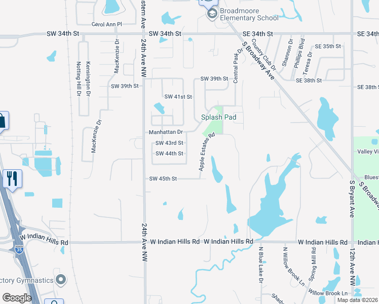 map of restaurants, bars, coffee shops, grocery stores, and more near 4512 Brooklyn Avenue in Moore